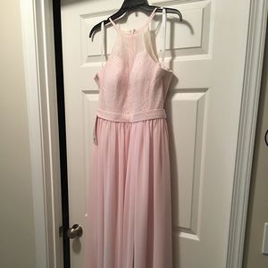 Long, blush in color never worn bridesmaid dress